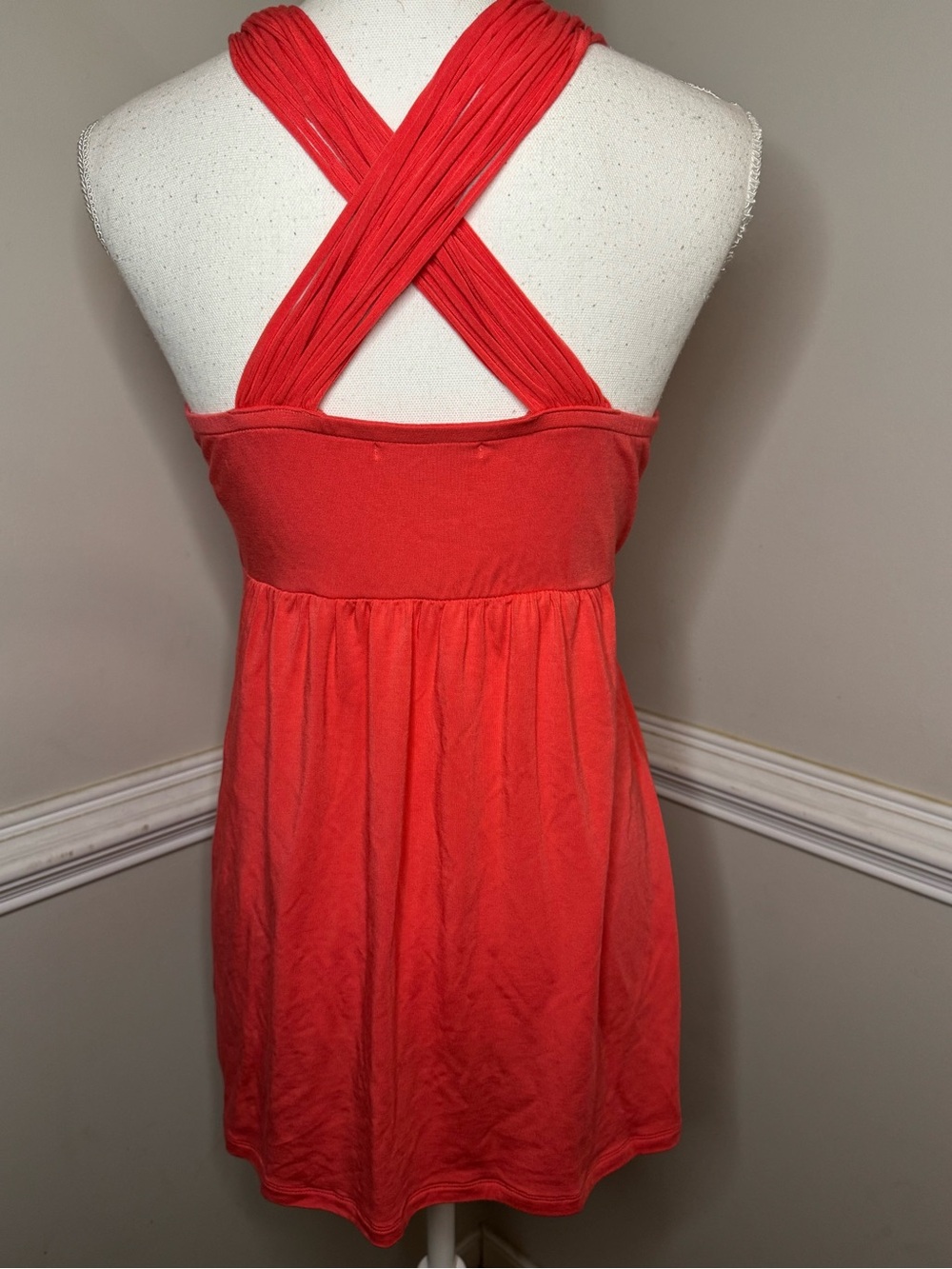 Boston Proper Bright Coral Knit Top w/ Beading and Fringe Size S Like New - Picture 3 of 6